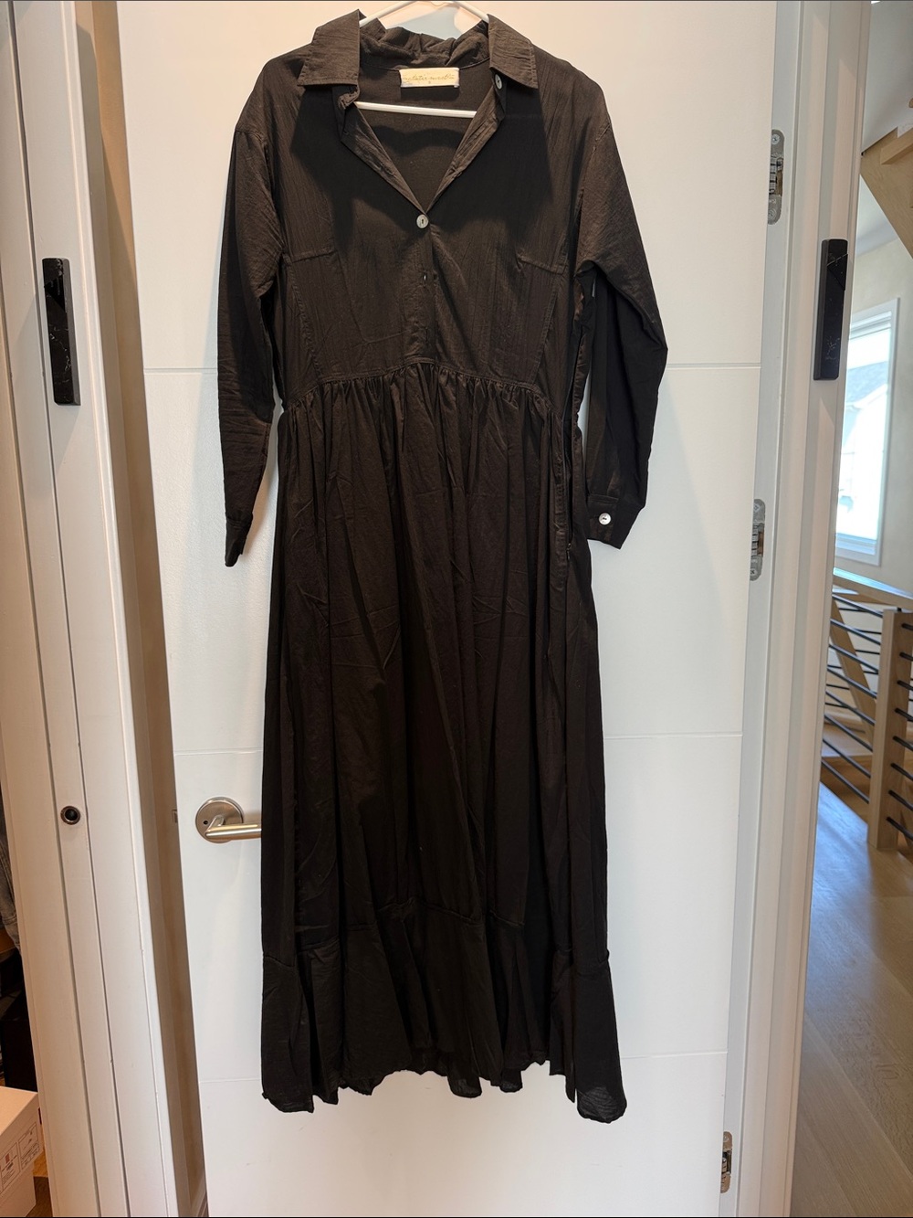 Natalie Martin Black Long Sleeve Maxi Shirt Dress